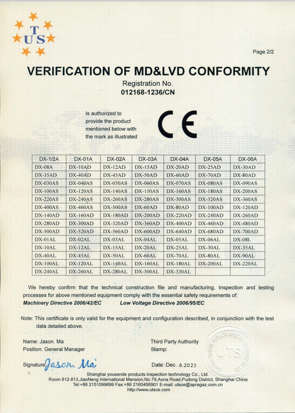 Air-cooled chiller CE certificate